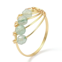 Green Aventurine Natural Green Aventurine Round Beaded Finger Ring, Light Gold Copper Wire Wrapped Vortex Ring, US Size 8 1/2(18.5mm)