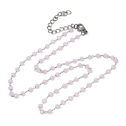 Лавандовый румянец 304 Ожерелье из нержавеющей стали с гранеными стеклянными бусинами-ронделями, цепочка ручной работы с камнями-талисманами, символизирующими месяц рождения, для женщин., цвет нержавеющей стали, лавандовый румянец, 14.96 дюйм (38 см)