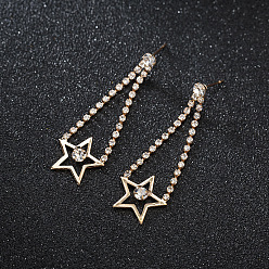 golden Boho Tassel Earrings with Pentagram Charm for Women's Fashion Jewelry