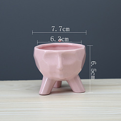 Pearl Pink Abstract Art Human Face Ceramic Flower Pots, Succulent Planters, Modern Ceramic Vase, Pearl Pink, 77x65mm, Inner Diameter: 63mm