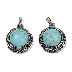 Синтетическая Бирюза Полукруглые подвески из синтетической бирюзы, сплав драгоценных камней амулеты, античное серебро, без свинца и без кадмия, 25x22x8~9 мм, отверстие : 7x4 мм