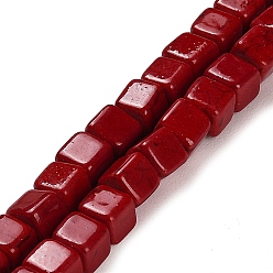 FireBrick Synthetic Turquoise Beads Strands, Cube, Dyed, FireBrick, 6x6x6mm, Hole: 1.2mm, about 74pcs/strand, 15.24 inch(38.7cm)