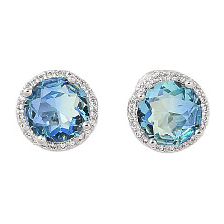 Светлый Стально-синий Серьги из латуни с микропаве и цирконием в стойке, долговечный, карат круглой формы, светло-стальной синий, 10 мм