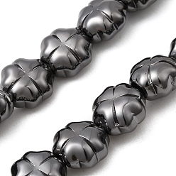 Металлическо-черное Гальванопокрытие Стеклянные бусины с гальваническим покрытием , клевер, покрытие черного цвета металла, 11x11x7 мм, отверстие : 0.9 мм, около 37 шт / нитка, 15.75'' (40 см)