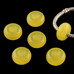 Yellow Imitation Cat Eye Resin European Beads, Large Hole Rondelle Beads, Yellow, 13~14x7~7.5mm, Hole: 5mm