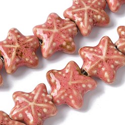 Лосось Фарфоровые бусины ручной работы серии «Океан», керамические бусины в виде морских звезд, salmon, 19~20x20.5~21x8.5~9 мм, отверстие : 2 мм, около 20 шт / нитка, 14.37'' (36.5 см)