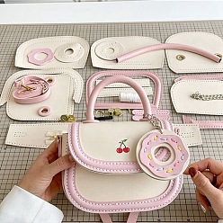Pearl Pink DIY PU Leather Donut Charms Crossbody Lady Bag Making Sets, Valentine's Day Gift for Girlfriend, Pearl Pink, 19x14x8cm