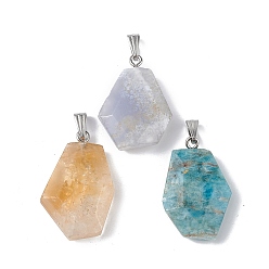Mixed Stone Natural Mixed Stone Pendants, Faceted Polygon Charms, with Stainless Steel Color Plated 201 Stainless Steel Snap on Bails, 21~29x16~23x6~8mm, Hole: 2x7mm