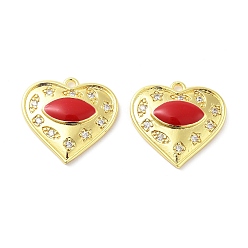 FireBrick Brass Micro Pave Clear Cubic Zirconia Pendants, with Enamel, Real 18K Gold Plated, Heart with Horse Eye Charms, FireBrick, 20x21x4mm, Hole: 1.8mm