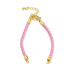 Pearl Pink Leather Braided Cord Link Bracelets, Fit for Connector Charms, with Long-Lasting Plated Rack Plating Colden Tone Brass Lobster Claw Clasp & Chain Extender, Pearl Pink, 6x1/8 inch(15.2cm), Hole: 2mm