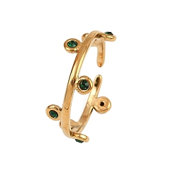 Изумруд 304 открытые манжеты из нержавеющей стали Rhinetson для женщин, ионное покрытие (ip), золотые, круглые, изумруд, 1.5~7.5 мм, внутренний диаметр: регулируемый