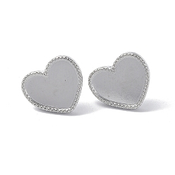 Stainless Steel Color 304 Stainless Steel Stud Earring Findings, Heart Tray Earring Settings, with Ear Nuts, Stainless Steel Color, Tray: 9x13mm, 13x15mm, Pin: 0.7mm