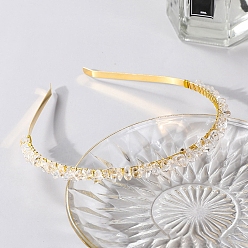 Jade Wire Wrapped Natural White Jade Chip Hair Bands, with Metal Hoop, for Women Girls, 140x120x25mm