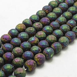 Multi-color Plated Electroplated Natural Druzy Geode Crystal Beads Strands, Round, Faceted, Dyed, Multi-color Plated, 10mm, Hole: 1mm, about 20pcs/strand, 7.48 inch (19cm)