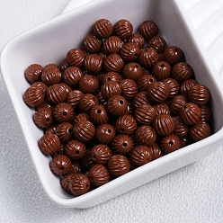 Coconut Brown Opaque Acrylic Beads, Corrugated Round, Coconut Brown, 9.5mm, Hole: 2mm