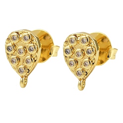 Teardrop Латунные микро-паве прозрачные серьги-гвоздики из циркония, без кадмия и без свинца, стойки покрытие, долговечный, реальный 18 k позолоченный, слеза, 14x9 мм, отверстие : 1.2 мм, штифты : 1 мм