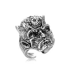Others Antique Silver Alloy Open Cuff Rings, Skull, Wide: 20~45mm