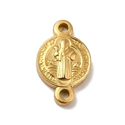 Golden Vacuum Plating 304 Stainless Steel Connector Charms, Religion, Flat Round Link with Saint, Golden, 15.5x10x2mm, Hole: 1.6mm