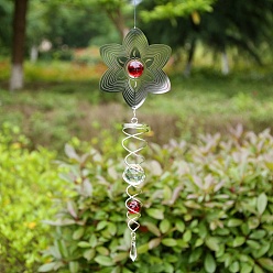 Flower Stainless Steel Wind Spinners, with Glass Bead, for Outside Yard and Garden Decoration, Flower, 600mm
