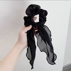 black Silk Butterfly Bow Long Ribbon Adult Fat Bow - Solid Color Hair Tie.