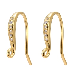Golden 925 Sterling Silver Earring Hooks, with 925 Stamp, with Cubic Zirconia, Golden, 14x2x2mm, Hole: 1mm, 20 Gauge, Pin: 0.8mm