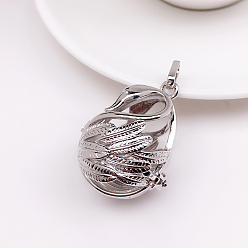 Platinum Brass Bead Cage Pendants, for Chime Ball Pendant Necklaces Making, Hollow, Swan Charm, Platinum, No Size