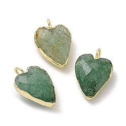 Клубничный Кварц Подвески из натурального зеленого клубничного кварца, ограненные сердце прелести, с позолоченными латунными петлями по краям, 18x12x6 мм, отверстие : 2.5~3 мм