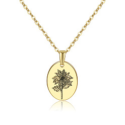 December Poinsettia 304 Stainless Steel Birth Month Flower Pendant Necklace, Floral Dainty Jewelry for Women, Golden, December Poinsettia, 17.72 inch(45cm)