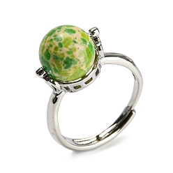 Имперская яшма Круглые регулируемые кольца из натуральной императорской яшмы, платиновое латунное кольцо, размер США 7 1/4 (17.5 мм)