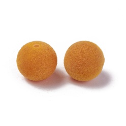 Orange Flocky Acrylic Beads, Round, Orange, 10mm, Hole: 2mm