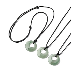 Зеленый Авантюрин Кольцо натуральный зеленый авантюрин кулон черный вощеный шнур регулируемые ожерелья, 14.96~29.53 дюйм (38~75 см)