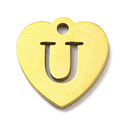 Letter U Ion Plating(IP) 304 Stainless Steel Pendant, Golden, Heart with Letter, Letter U, 12x12x1mm, Hole: 1.4mm
