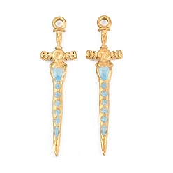 Светло-Синий 304 нержавеющей стальной эмали подвески, очарование меча, реальный 18 k позолоченный, ионное покрытие (ip), долговечный, голубой, 40x11x2 мм, отверстие : 2 мм