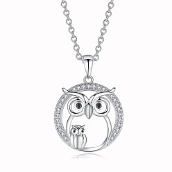 Stainless Steel Color Cubic Zirconia Hollow Owl Pendant Necklace, with Stainless Steel Cable Chains, Stainless Steel Color, 20.08~31.50 inch(51~80cm)