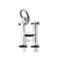 Letter H Латунные подвески, с целью перехода в кольце, долговечный, без свинца и без кадмия, стойки покрытие, платина, Письмо ч, 12x8x2 мм, отверстие : 3 мм