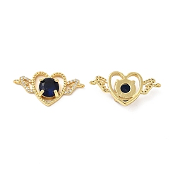 Midnight Blue Rack Plating Brass Micro Pave Clear Cubic Zirconia Connector Charms, Heart with Wing Links, with Faceted Glass, Cadmium Free & Lead Free, Real 18K Gold Plated, Midnight Blue, 14.3x28.5x6mm, Hole: 1.2mm