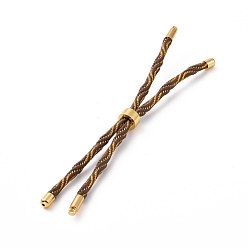 Saddle Brown Nylon Cord Silder Bracelets, for Connector Charm Bracelet Making, with Rack Plating Golden Brass Findings, Long-Lasting Plated, Cadmium Free & Lead Free, Saddle Brown, 8-5/8~9 inch(22~22.8cm), 0.3cm, Hole: 2.6mm
