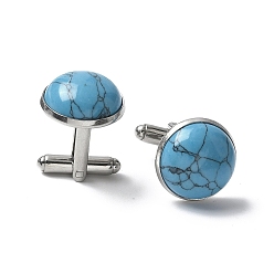 Синтетическая Бирюза 304 пуговицы на манжетах из нержавеющей стали., с синтетическими бирюзовый, для аксессуаров одежды, полукруглый, 30~31x17.5 мм