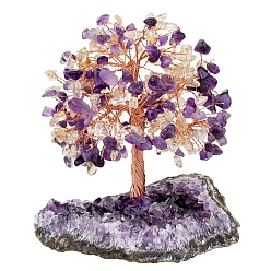 Amethyst Natural Amethyst & Citrine Chips Tree of Life Decorations, Rough Raw Amethyst Base with Copper Wire Feng Shui Energy Stone Gift for Women Men Meditation, 89~101x114~152mm