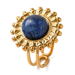 Ляпис-Лазурь Круглые натуральные кольца из лазурита, солнечно-золотистый тон 304 манжеты из нержавеющей стали для женщин и мужчин, 20 мм, внутренний диаметр: регулируемый