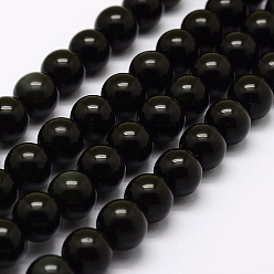 Obsidian Natural Green Eyes Obsidian Beads Strands, Round, 8mm, Hole: 1mm, about 49pcs/strand, 15.3 inch(39cm)