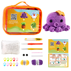 Colorful DIY Octopus Knitting Kits, including Polyester Yarn, Fiberfill, Crochet Needle, Yarn Needle, Support Wire, Stitch Marker, Colorful, 130x180x65mm