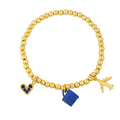 Blue Fun and Cute Coffee Cup Airplane Heart Bead Bracelet for Trendy European Style