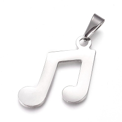 Stainless Steel Color 304 Stainless Steel Pendants, Musical Note, Stainless Steel Color, 33x25x1.5mm, Hole: 10x4mm
