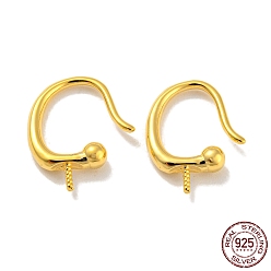 Real 18K Gold Plated 925 Sterling Silver Ear Cuff Findings, for Half Drilled Beads, with S925 Stamp, Real 18K Gold Plated, 14x11x3mm, Pin: 1mm and 0.7mm