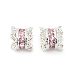 Бледно-Розовый Латунные микро проложить кубического циркония бусы, колонка, 925 серебро покрытием, розовый жемчуг, 7.5x7.5 мм, отверстие : 3.5 мм