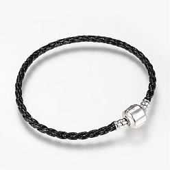 Black Imitation Leather European Style Bracelet Making, with Brass Clasps, Black, 7-5/8 inch(195mm)x3mm