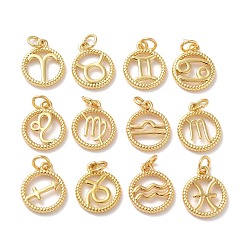 Constellation Brass Charms, with Jump Ring, Cadmium Free & Lead Free, Real 18K Gold Plated, Ring, 12 Constellations, 14.5x12x2mm, Hole: 3.4mm