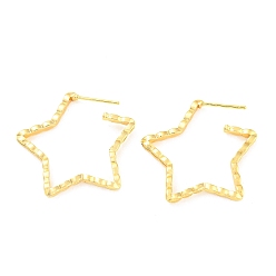 Real 18K Gold Plated Rack Plating Brass Star Stud Earrings, Half Hoop Earrings, Long-Lasting Plated, Lead Free & Cadmium Free, Real 18K Gold Plated, 30x31.5x2.5mm