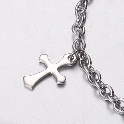 Stainless Steel Color 304 Stainless Steel Charm Bracelets, Cross, with Lobster Clasp, Stainless Steel Color, 7-1/2 inch~7-7/8 inch(19~20cm), 3mm